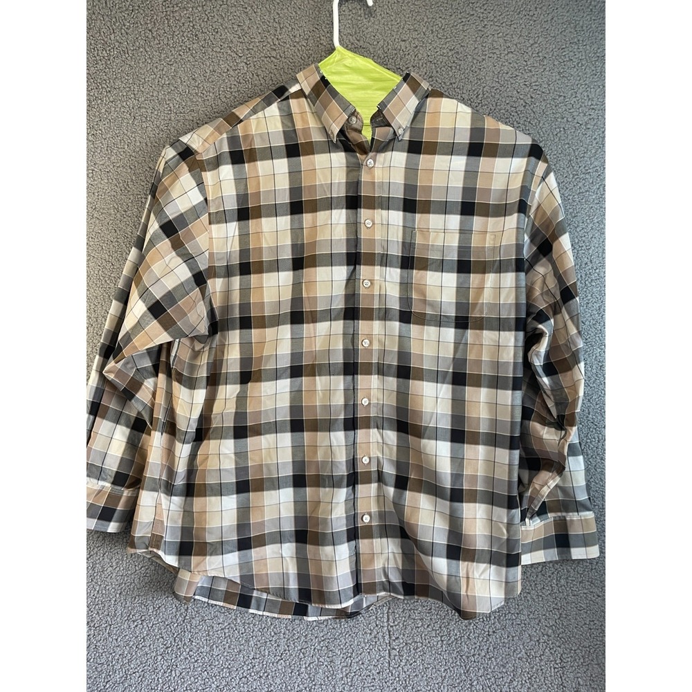 Men's Button Up Shirt Roundtree And Yorke Gold Label Brown Plaid, 2XB